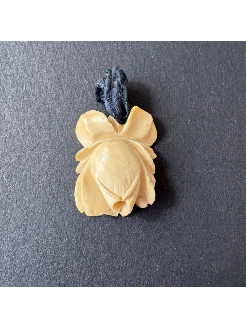 Vintage Celluloid Rose Floral Pendant Charm Resin Cream Carved